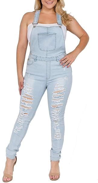 Womens Sexy Distressed Slim Fit Skinny Overalls with Spandex